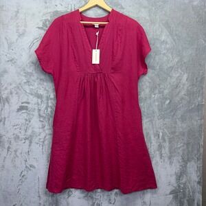 NWT Sundance Women's Pink Linen Dress Small Dawn to Dusk V Neck Short Sleeve